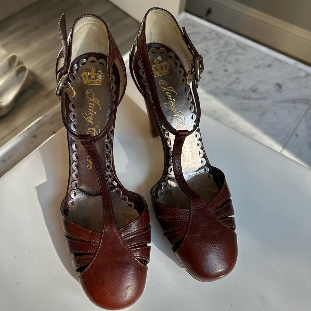 Juicy Couture Rich Brown T-Strap Heels